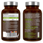Two brown supplement bottles with labels on a white background