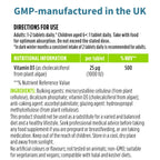 Vitamin D3 supplement label with directions for use and nutritional information.