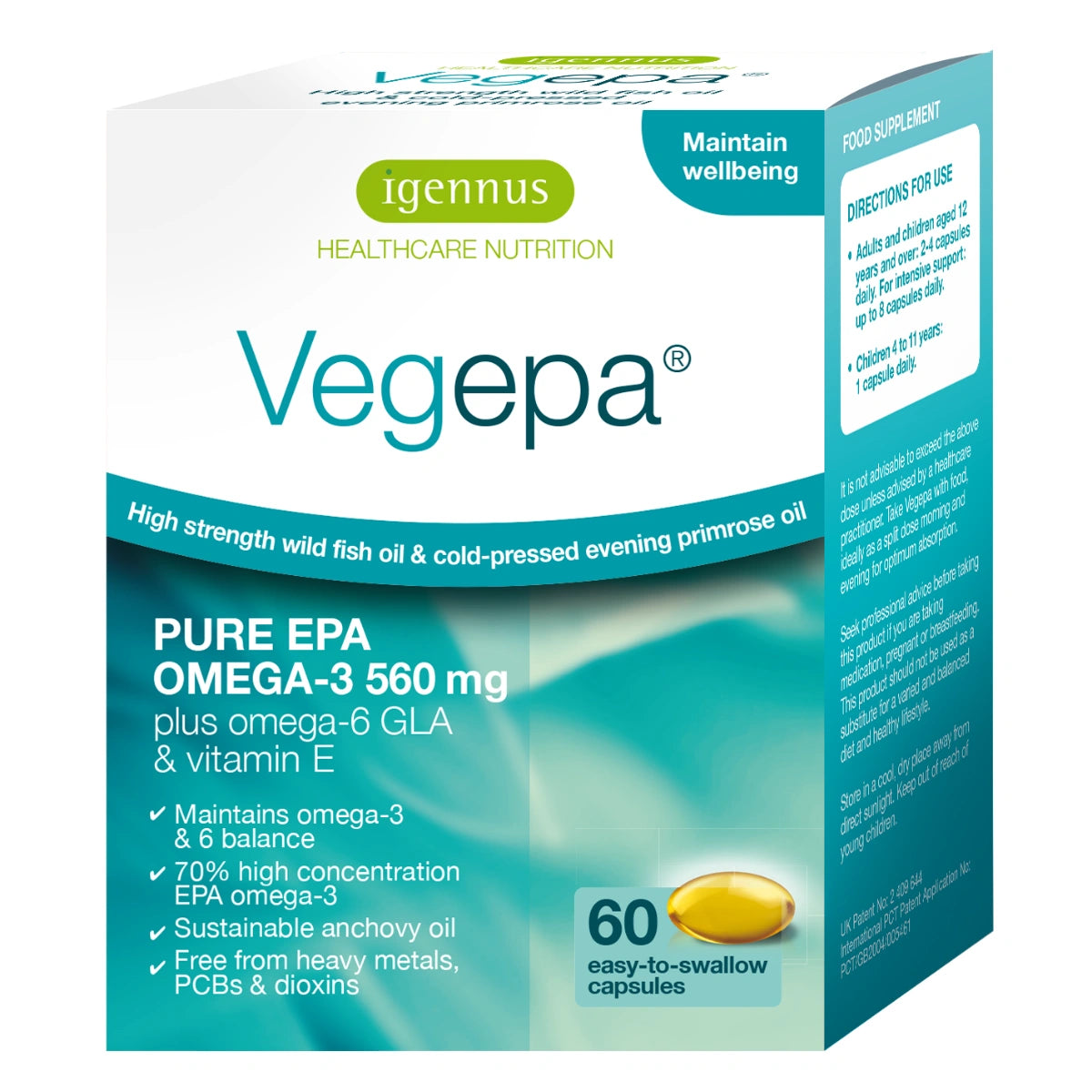 Vegepa Omega-3 supplement packaging on a white background