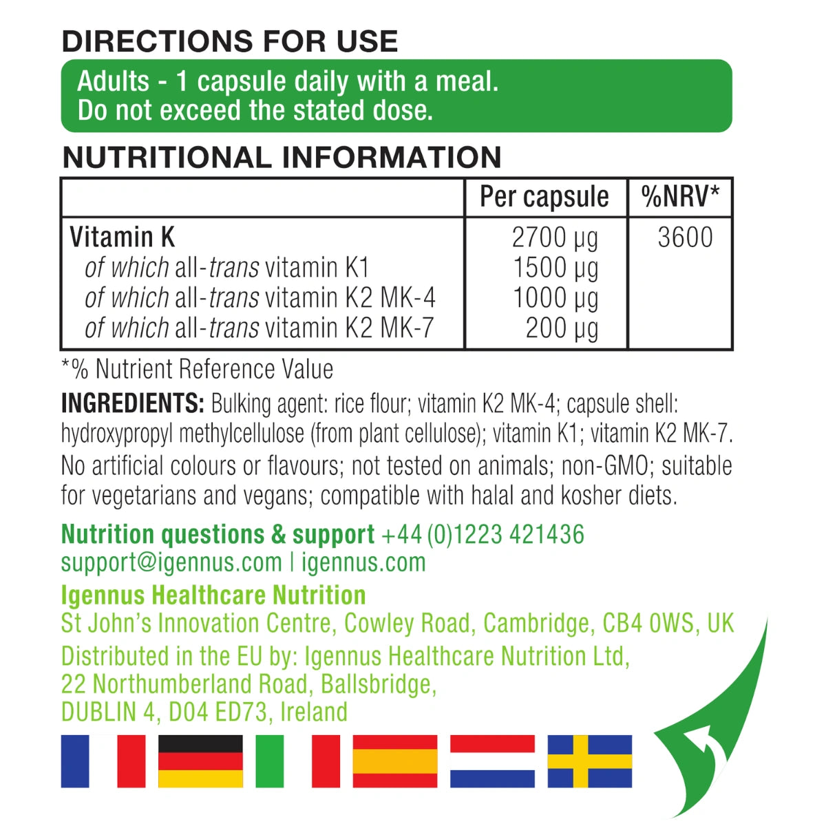 Triple Vitamin K Complex 2700 mcg, High Strength Vitamin K1 & K2 (MK-4 & MK-7), Bioactive Natural Forms, Clean Label, Vegan, 90 Capsules