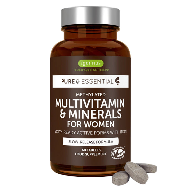Methylated Multivitamin & Minerals with Iron for Women, with Folate, Vitamin D3 1000iu & Zinc, 60-180 Tablets