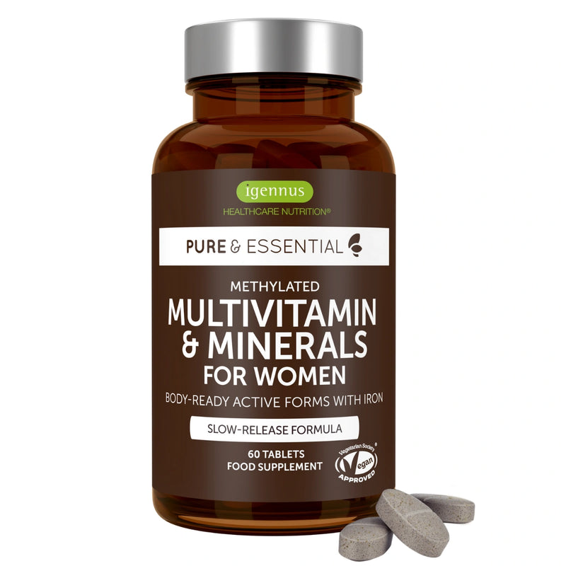 Methylated Multivitamin & Minerals with Iron for Women, with Folate, Vitamin D3 1000iu & Zinc, 60-180 Tablets