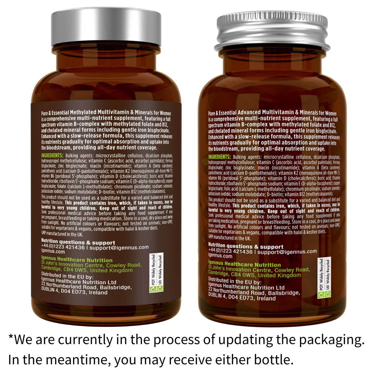 Two bottles of a multivitamin supplement with labels on a white background.