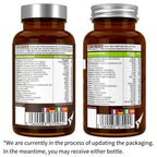 Two brown supplement bottles with labels on a white background