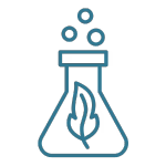 Blue icon of a beaker with a flame on a white background