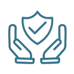 Icon of a shield held by two hands, symbolizing protection.