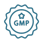 GMP certification icon with a blue border