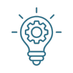 Light bulb with gear icon on a black background