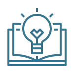 Icon of a book with a light bulb on top, symbolizing knowledge or enlightenment.