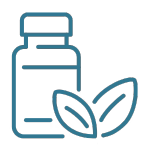 Outline of a bottle and leaves, possibly representing a natural product or supplement.