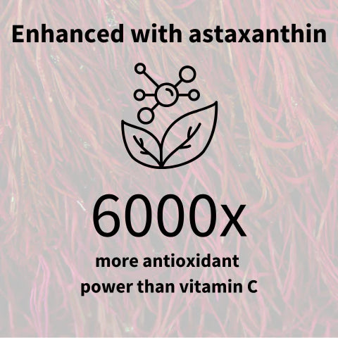 Text and icon about astaxanthin with a pinkish-brown background