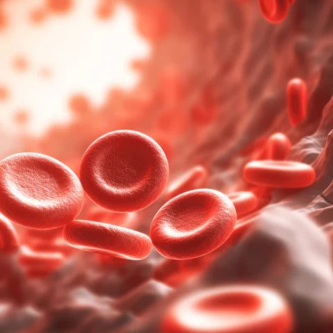 Red blood cells flowing through a blood vessel