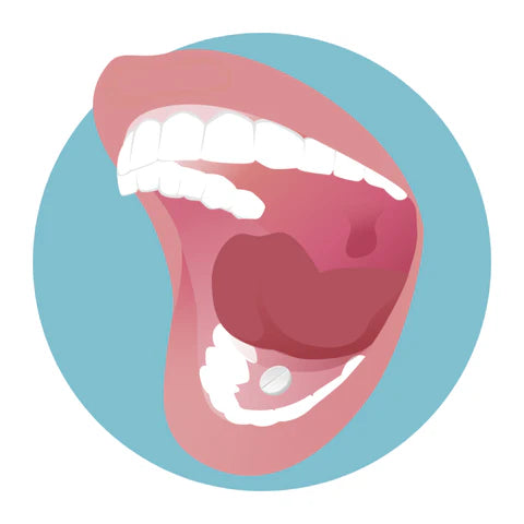 Illustration of a human mouth with a blue circular background