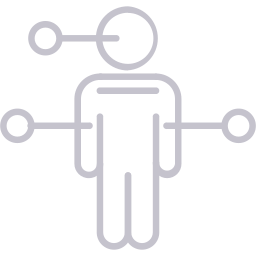 Outline of a person with circular connections on a white background