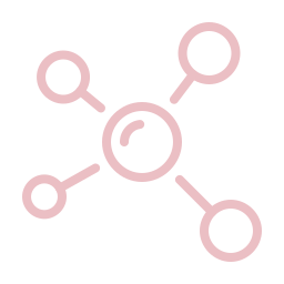 Pink icon of a central circle with four outward-pointing lines on a white background