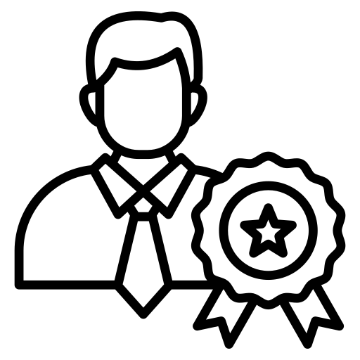 Outline of a person holding an award with a star on a white background