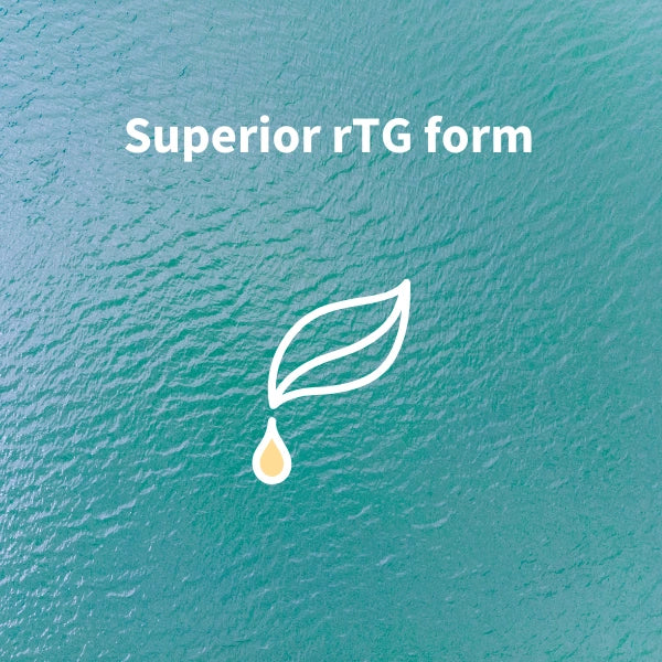Teal background with 'Superior rTG form' text and a leaf droplet icon.