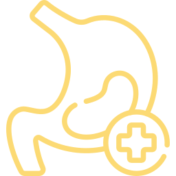 Outline of a stomach with a plus sign inside, indicating medical or digestive theme.