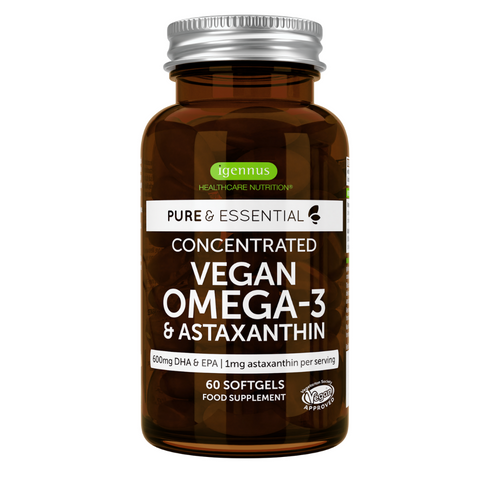 Pure & Essential Vegan Omega-3 DHA & EPA 600mg & Astaxanthin