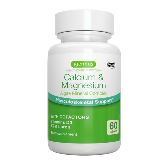 Calcium & Magnesium, High Absorption Algae Mineral Complex, Vitamin D3, K2 & Boron, Vegan, 60 Tablets