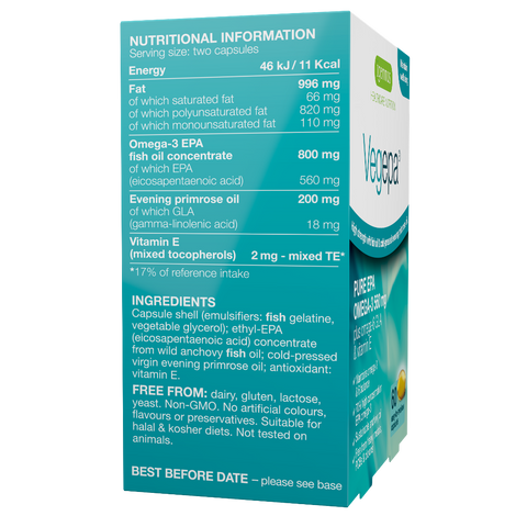 Vegepa - fish oil with evening primrose oil, high strength omega-3 EPA & omega-6 GLA, 60 softgels
