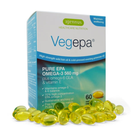 Vegepa - fish oil with evening primrose oil, high strength omega-3 EPA & omega-6 GLA, 60 softgels