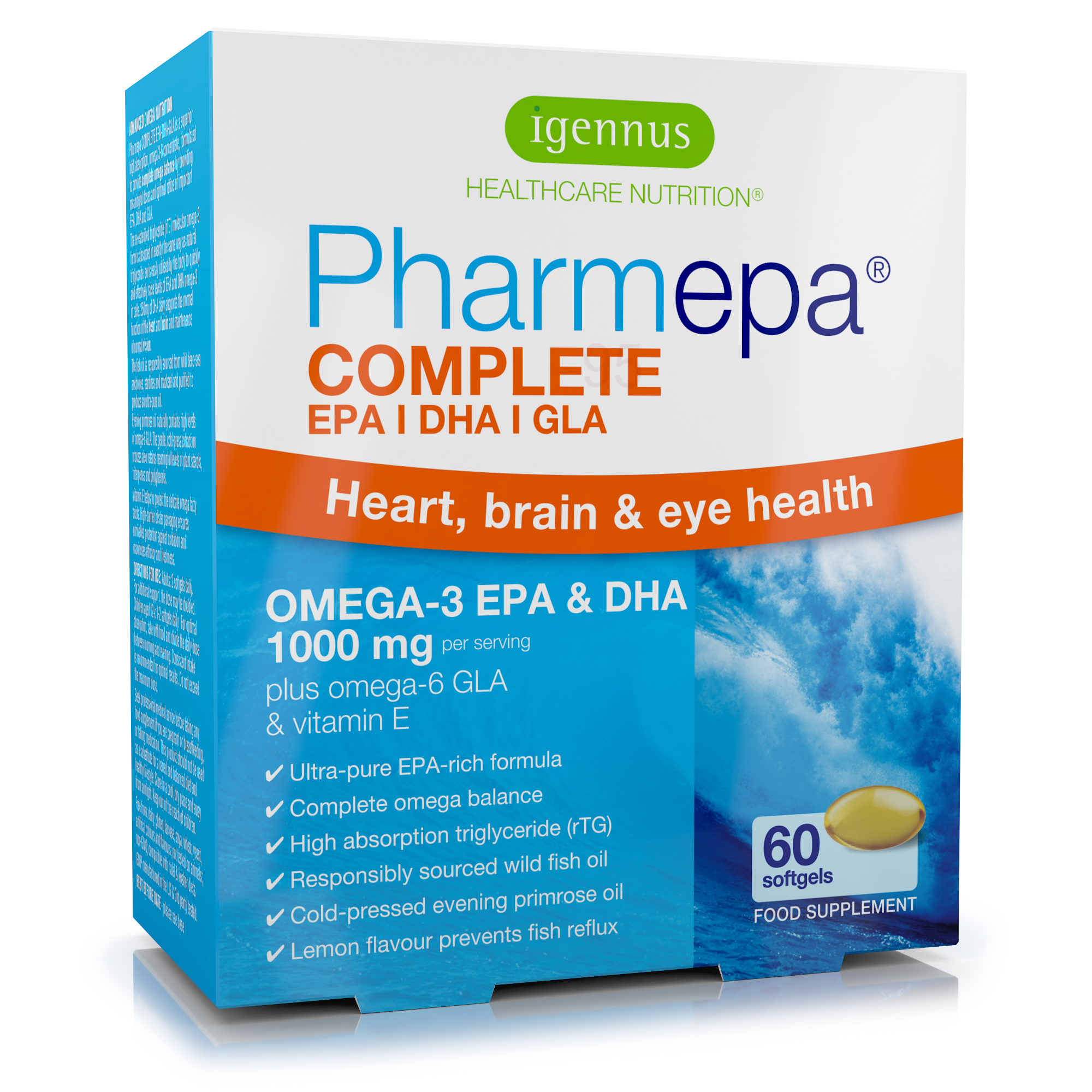 Pharmepa COMPLETE - 1000mg EPA & DHA Omega-3 Plus Omega-6 GLA, 1-Month Supply, 60 Softgels